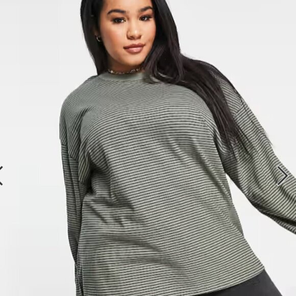 ASOS DESIGN Women's Curve UK 24 Striped Long Sleeve Oversized Top - Picture 1 of 9